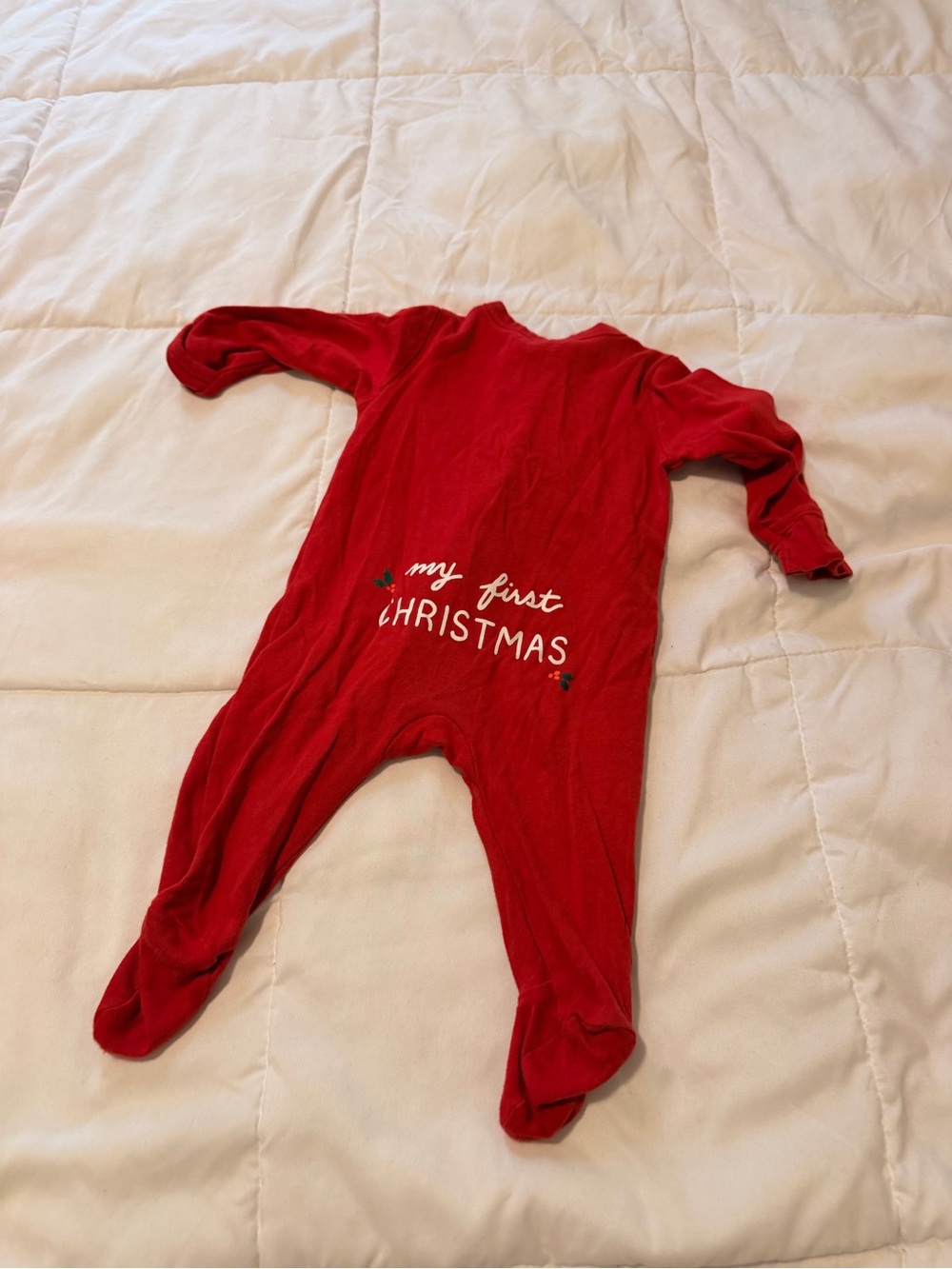 Old Navy Red "My First Christmas" Baby Footed One-Piece